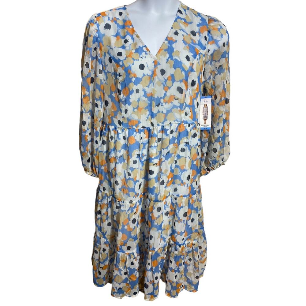 NWT Joie blue floral field long sleeve tiered midi dress - women's Large